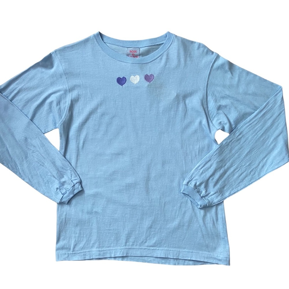 Girls Embroidered Hearts Long Sleeves Tee Medium